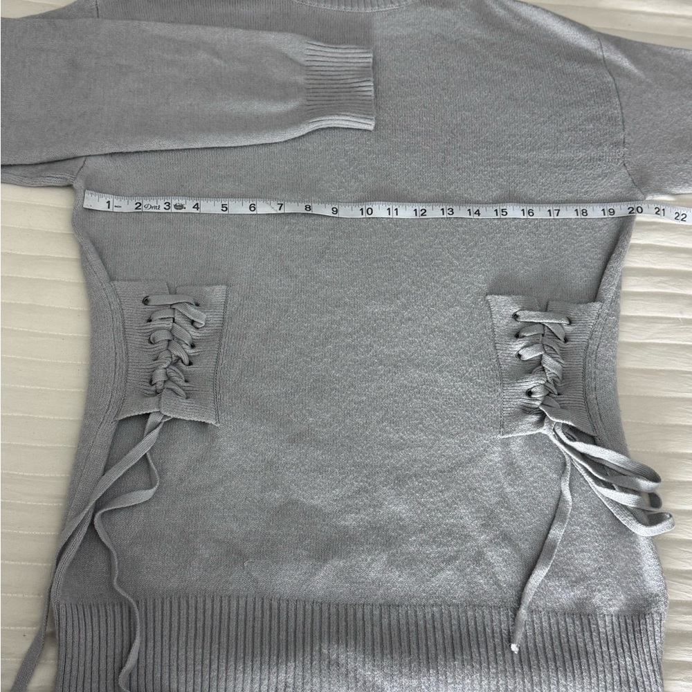 Poof Gray Corset Side Lace Up Mock Neck Oversized Knit Sweater Women L - Picture 7 of 9